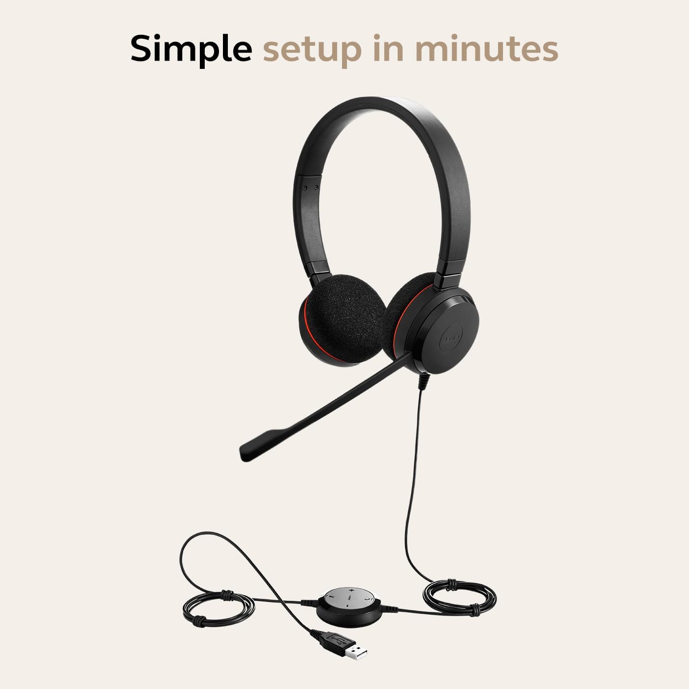 Jabra Evolve 20 Stereo Casque audio - Casque certifié Microsoft pour VoIP Softphone avec annulation passive du bruit - Càble USB avec contrà´le volume - Noir – Image 3